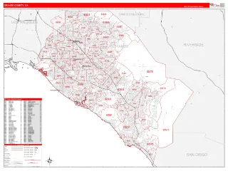 Orange County, CA RedLine style ZIP Code wall map