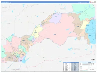 Placer County, CA ColorCast style ZIP Code wall map