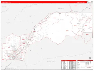 Placer County, CA RedLine style ZIP Code wall map