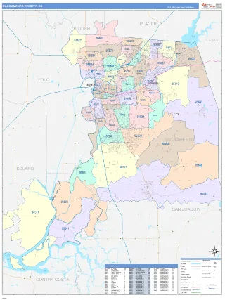 Sacramento County, CA ColorCast style ZIP Code wall map