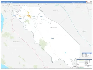 San Benito County, CA Business Reference style ZIP Code wall map