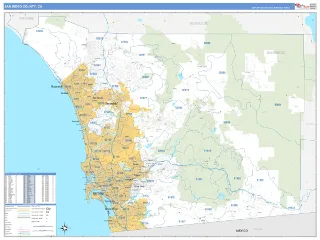 San Diego County, CA Business Reference style ZIP Code wall map