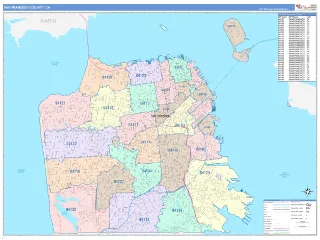 San Francisco County, CA ColorCast style ZIP Code wall map