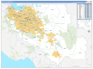 Santa Clara County, CA Business Reference style ZIP Code wall map