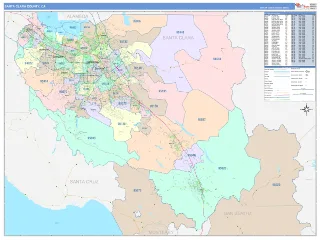Santa Clara County, CA ColorCast style ZIP Code wall map