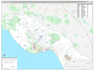 Santa Cruz County, CA Classic style ZIP Code wall map