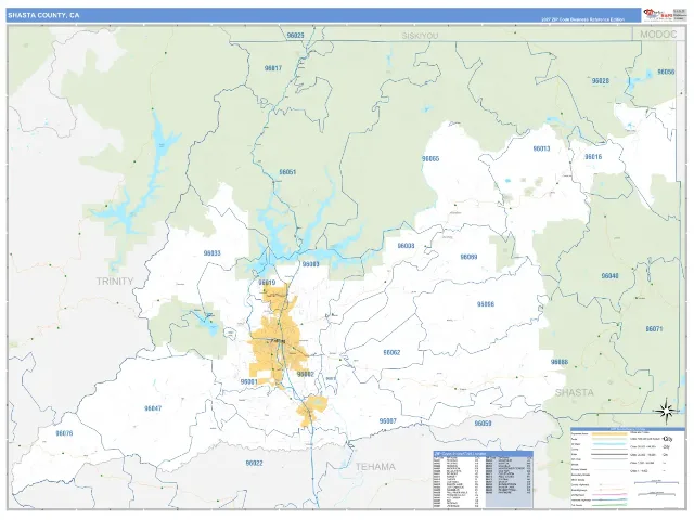 Shasta County, CA ZIP Code Wall Map, Business Reference style