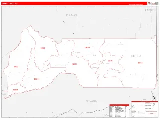 Sierra County, CA RedLine style ZIP Code wall map