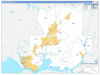 Solano County, CA Business Reference style ZIP Code wall map