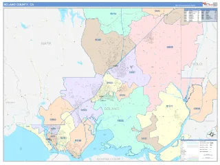 Solano County, CA ColorCast style ZIP Code wall map
