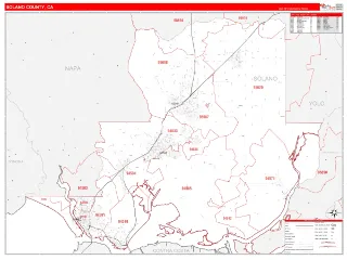 Solano County, CA RedLine style ZIP Code wall map