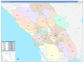 Sonoma County, CA ColorCast style ZIP Code wall map