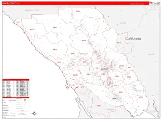 Sonoma County, CA RedLine style ZIP Code wall map
