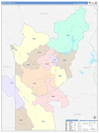 Trinity County, CA ColorCast style ZIP Code wall map