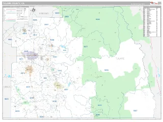 Tulare County, CA Classic style ZIP Code wall map