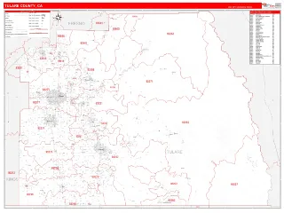 Tulare County, CA RedLine style ZIP Code wall map