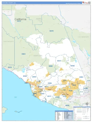Ventura County, CA Business Reference style ZIP Code wall map