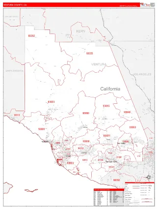 Ventura County, CA RedLine style ZIP Code wall map