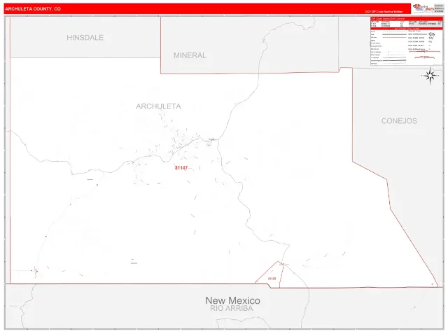 Archuleta County, CO ZIP Code Wall Map, RedLine style