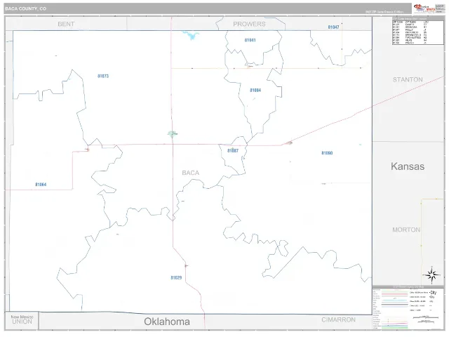 Baca County, CO ZIP Code Wall Map, Classic style