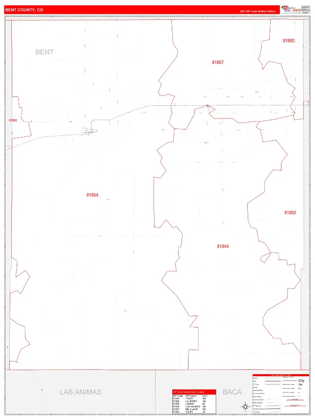 Bent County, CO ZIP Code Wall Map, RedLine style