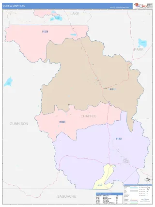 Chaffee County, CO ColorCast style ZIP Code wall map