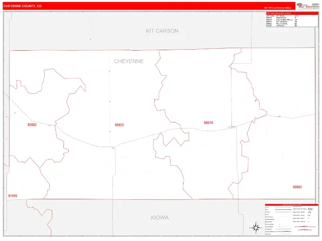 Cheyenne County, CO ZIP Code Wall Map, RedLine style