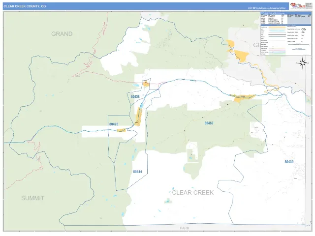 Clear Creek County, CO ZIP Code Wall Map, Business Reference style