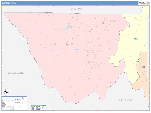 Custer County, CO ZIP Code Wall Map, ColorCast style