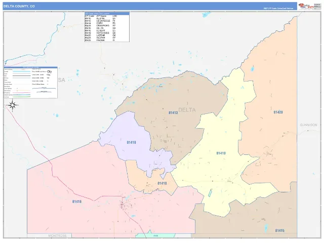 Delta County, CO ZIP Code Wall Map, ColorCast style