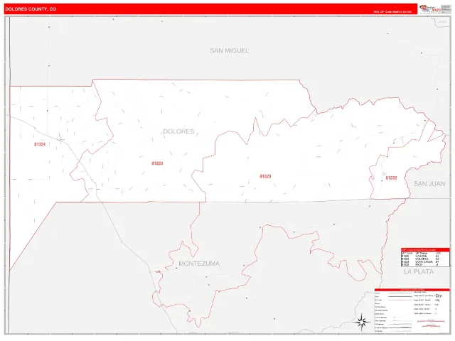 Dolores County, CO ZIP Code Wall Map, RedLine style