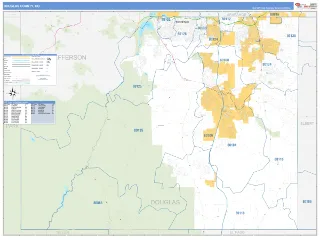 Douglas County, CO Business Reference style ZIP Code wall map