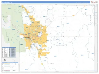 El Paso County, CO Business Reference style ZIP Code wall map