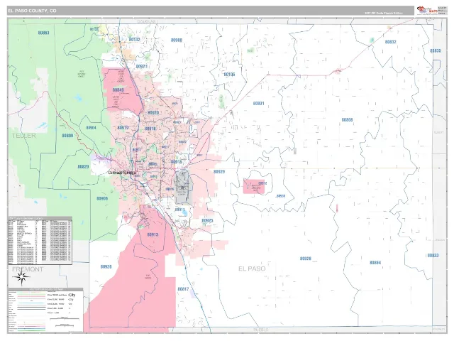 El Paso County, CO ZIP Code Wall Map, Classic style