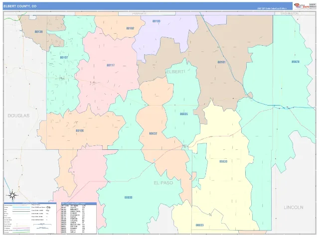 Elbert County, CO ZIP Code Wall Map, ColorCast style