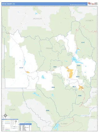 Grand County, CO Business Reference style ZIP Code wall map