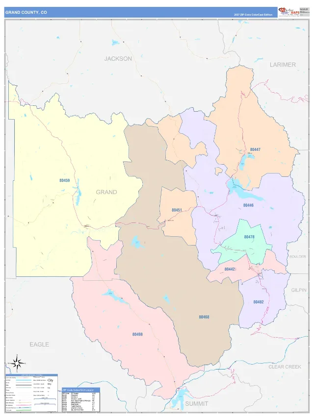 Grand County, CO ZIP Code Wall Map, ColorCast style