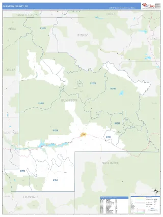 Gunnison County, CO Business Reference style ZIP Code wall map