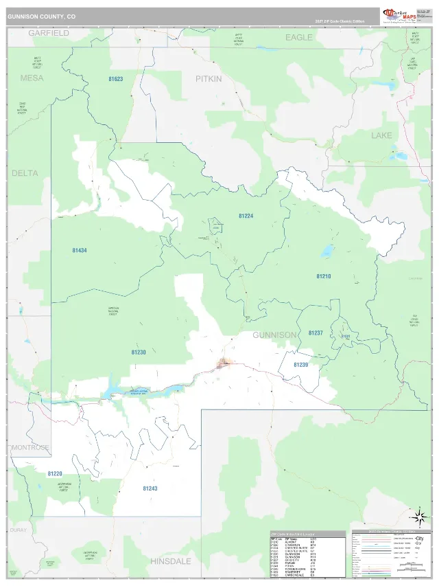 Gunnison County, CO ZIP Code Wall Map, Classic style