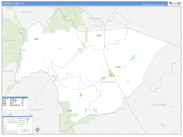 Huerfano County, CO ZIP Code Wall Map, Business Reference style