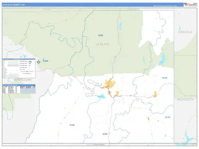 La Plata County, CO ZIP Code Wall Map, Business Reference style