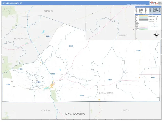 Las Animas County, CO ZIP Code Wall Map, Business Reference style