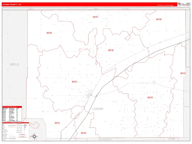 Logan County, CO ZIP Code Wall Map, RedLine style