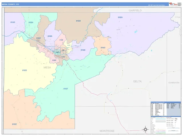 Mesa County, CO ZIP Code Wall Map, ColorCast style