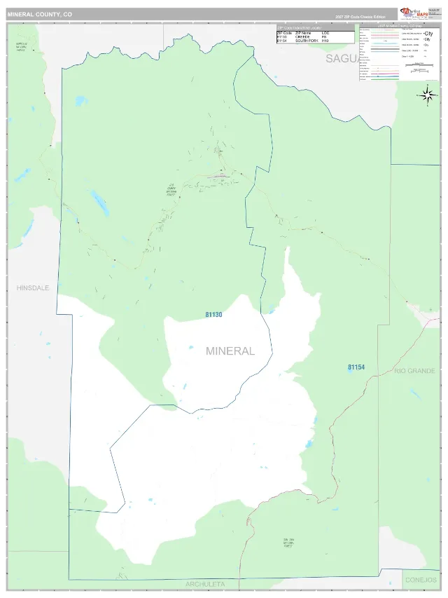 Mineral County, CO ZIP Code Wall Map, Classic style