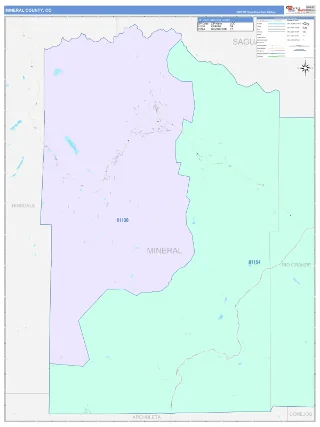 Mineral County, CO ColorCast style ZIP Code wall map