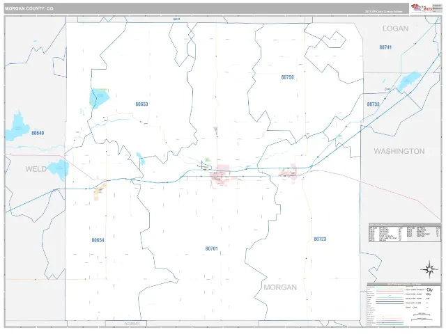 Morgan County, CO ZIP Code Wall Map, Classic style