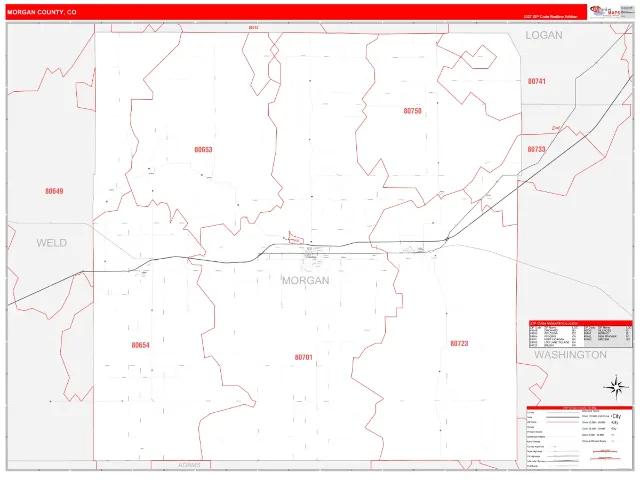 Morgan County, CO ZIP Code Wall Map, RedLine style