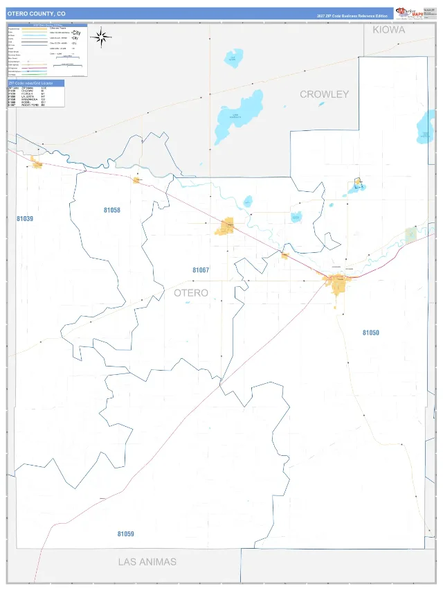 Otero County, CO ZIP Code Wall Map, Business Reference style
