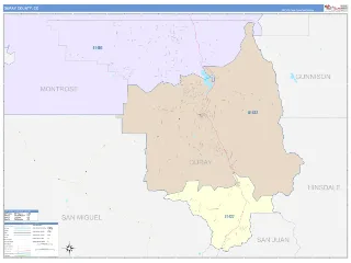 Ouray County, CO ColorCast style ZIP Code wall map